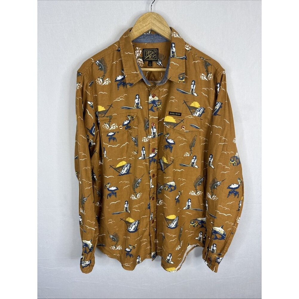 Dark Seas Loser Machine Co Mens L Surf Print‎ Button Shirt Cotton Sexy Women